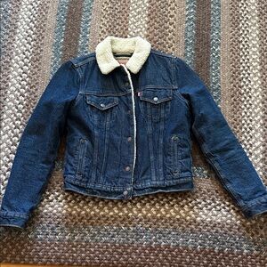 Levi's Dark Blue Denim Jacket with Cream Sherpa Collar